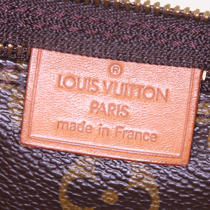 Sac à main Louis Vuitton Speedy mini en toile monogram marron et cuir naturel - Detail D3