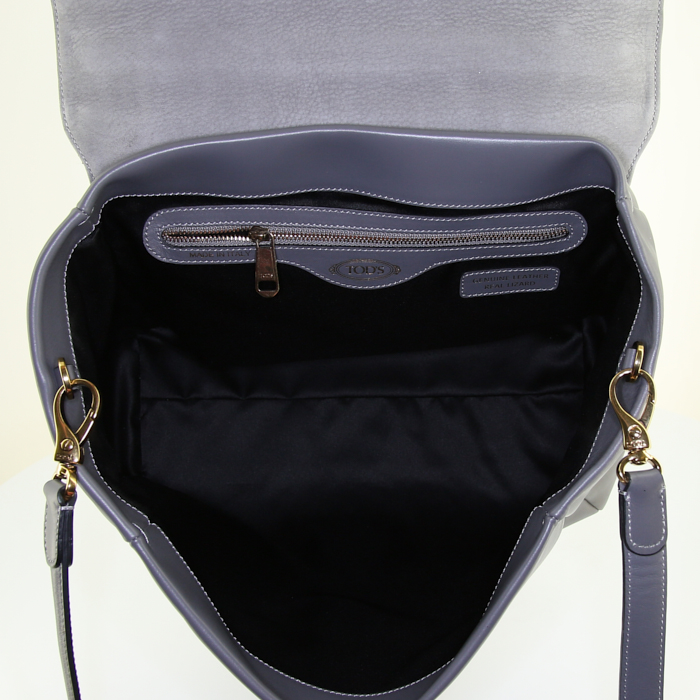 Sac à main Tod's en cuir gris et daim gris - Detail D3