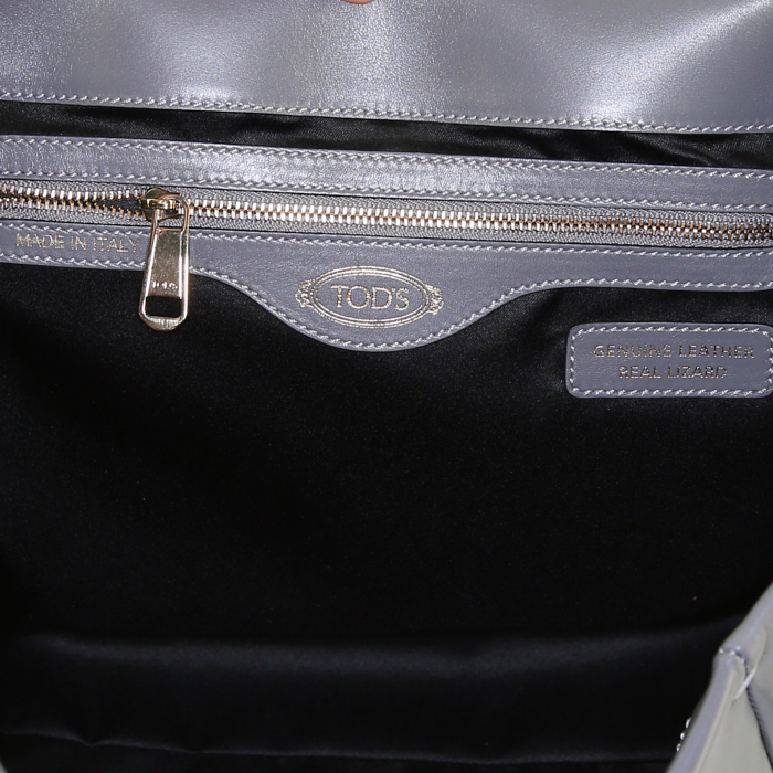 Tod's handbag in grey leather and grey suede - Detail D4