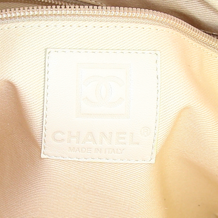 Chanel Grand Shopping shopping bag in cream color, pink and beige canvas - Detail D3