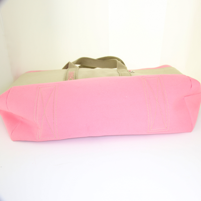 Bolso Cabás Chanel Grand Shopping en lona color crema, rosa y beige - Detail D4