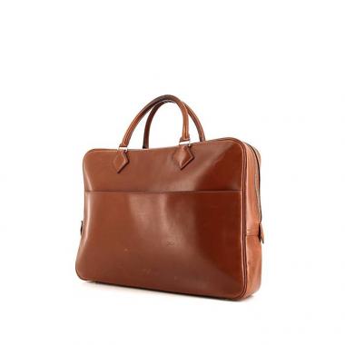 Porte-documents Hermes Plume en cuir box marron
