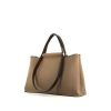 Shopping bag Hermès in tela etoupe e pelle marrone scuro - 00pp thumbnail
