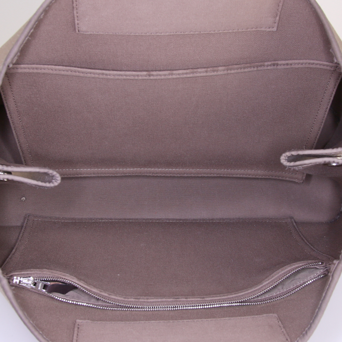 Sac cabas Hermès en toile étoupe et cuir marron-foncé - Detail D3