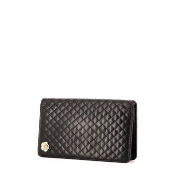 Billetera Chanel Camelia - Wallet en cuero acolchado negro