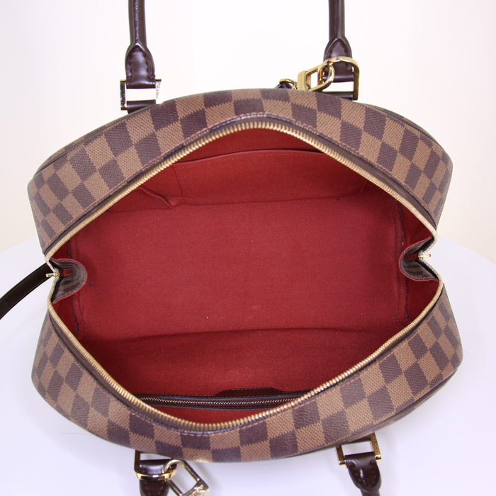 Louis Vuitton Nolita shoulder bag in ebene damier canvas and brown leather - Detail D3