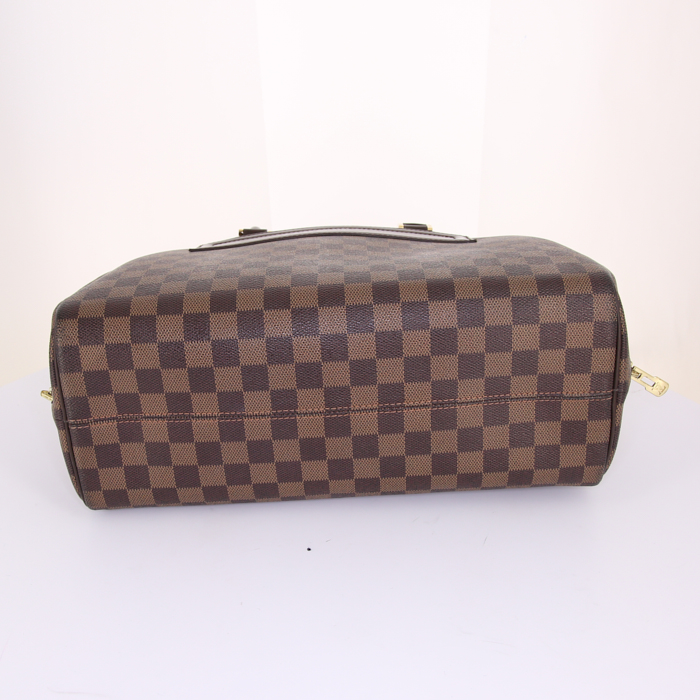 Louis Vuitton Nolita shoulder bag in ebene damier canvas and brown leather - Detail D5