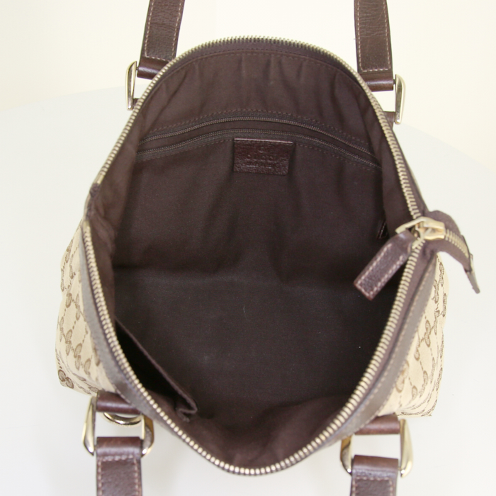 Bolso de mano Gucci en lona Monogram beige y cuero marrón - Detail D2