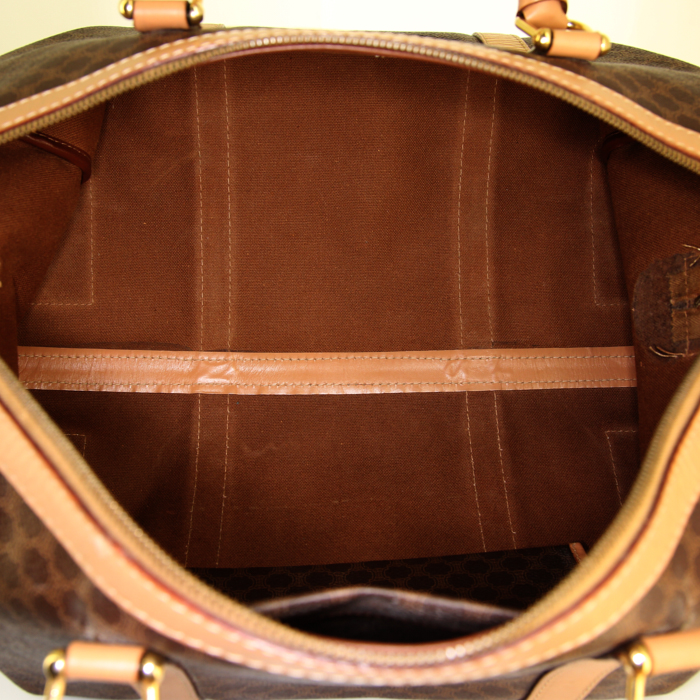 Borsa da viaggio Celine Vintage in tela monogram e pelle beige - Detail D2