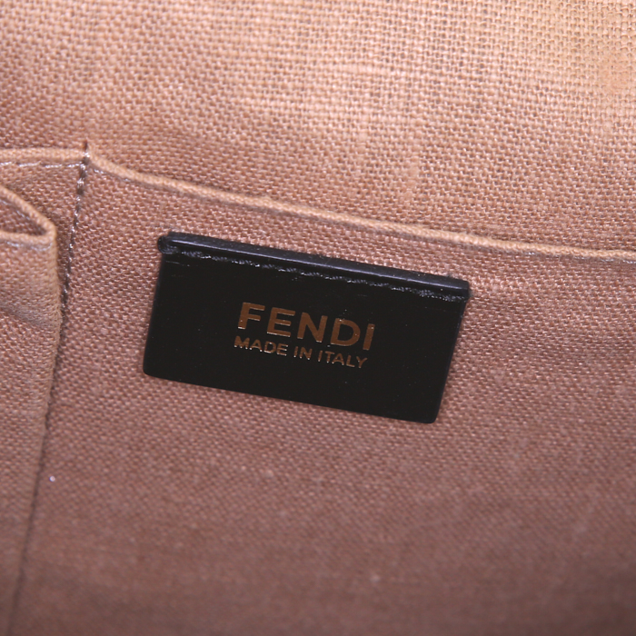 Sac à main Fendi en toile beige et cuir bleu - Detail D4