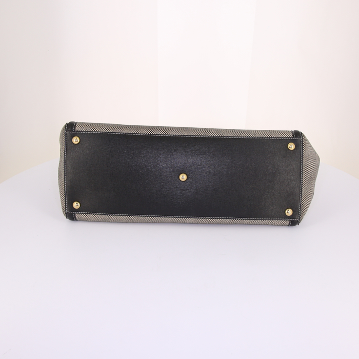 Fendi handbag in beige canvas and blue leather - Detail D5