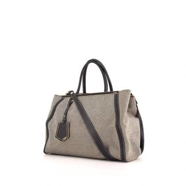 Bolso de mano Fendi en lona beige y cuero azul