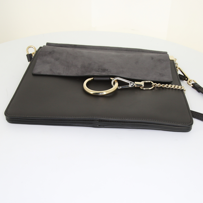 Borsa Chloé Faye in pelle grigio antracite e camoscio grigio - Detail D4