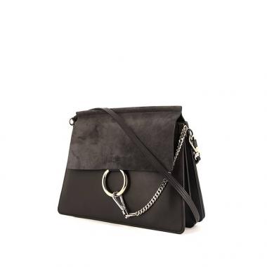 Chloé Faye handbag in anthracite grey leather and grey suede