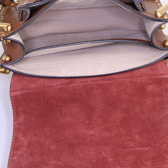 Chloé handbag in burgundy suede and brown leather - Detail D2