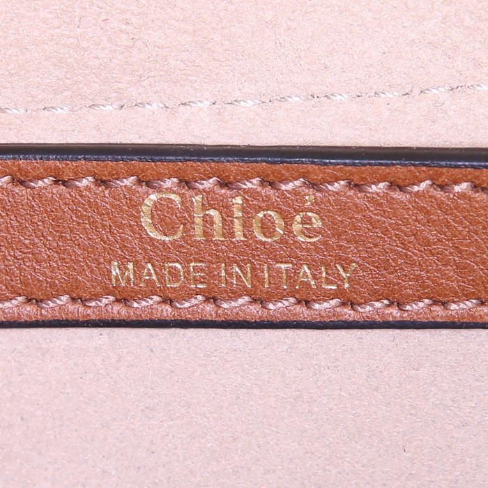 Sac à main Chloé en daim bordeaux et cuir marron-caramel - Detail D3