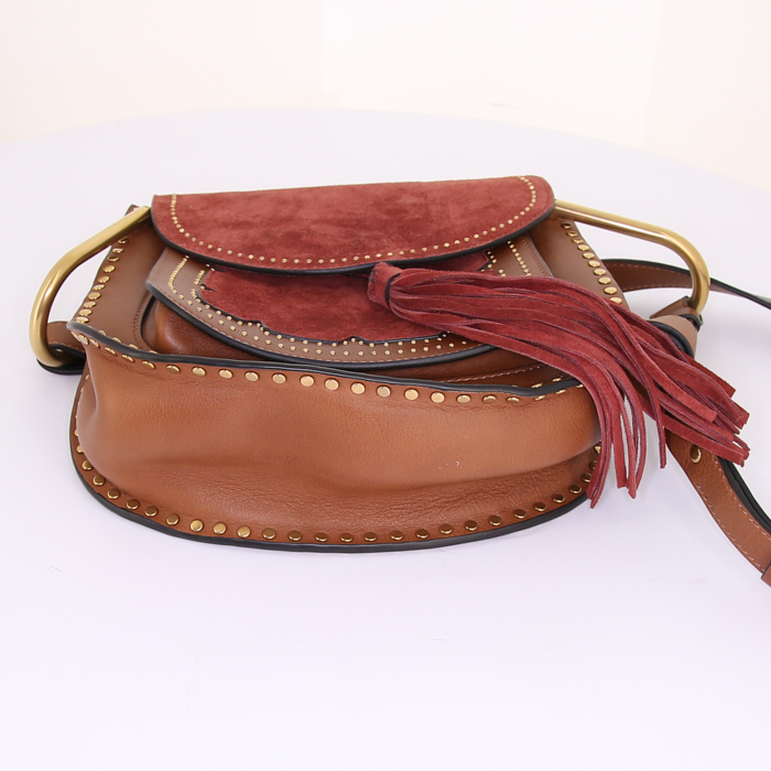 Chloé handbag in burgundy suede and brown leather - Detail D4