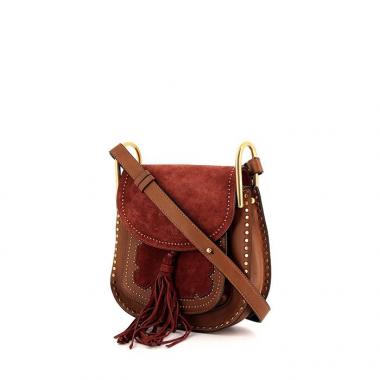 Bolso de mano Chloé en ante color burdeos y cuero color caramelo