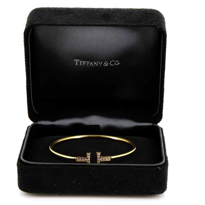 Brazalete semiflexible abierto Tiffany & Co Wire talla M en oro amarillo y diamantes - Detail D2