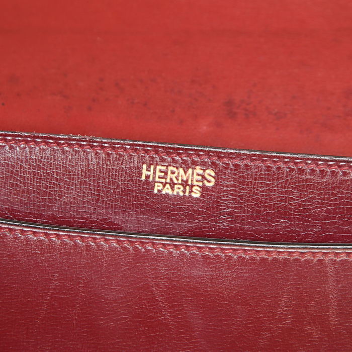 Bolso de mano Hermès Fonsbelle en cuero box color burdeos - Detail D3