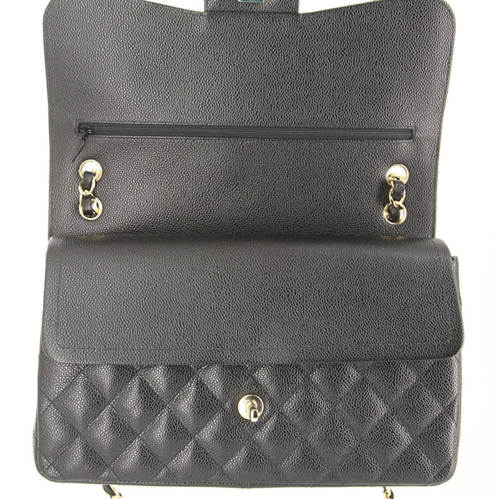 Chanel Timeless jumbo handbag in black quilted grained leather - Detail D5