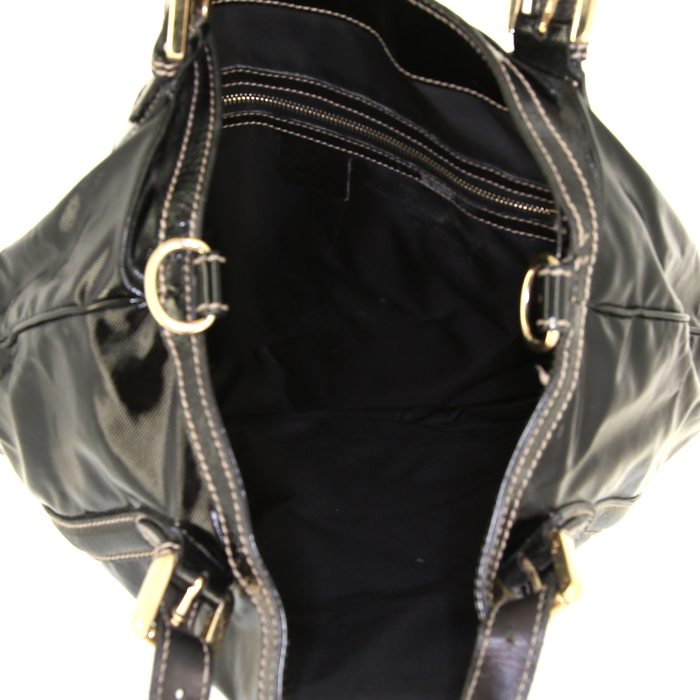Sac à main Gucci Britt en toile enduite noire et cuir vernis noir - Detail D2