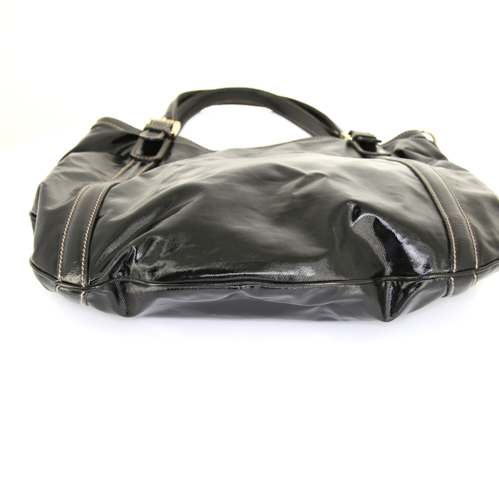 Sac à main Gucci Britt en toile enduite noire et cuir vernis noir - Detail D4