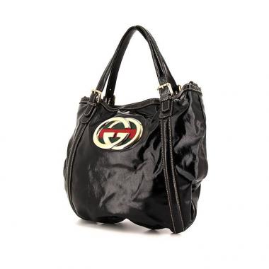 Borsa Gucci Britt in tela cerata nera e pelle verniciata nera