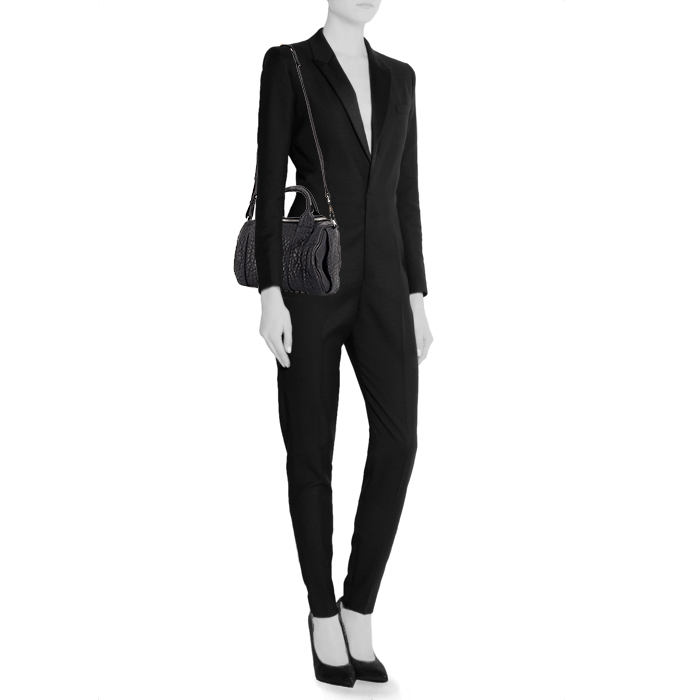 Sac à main Alexander Wang Rocco en cuir grainé bleu-nuit - Detail D2