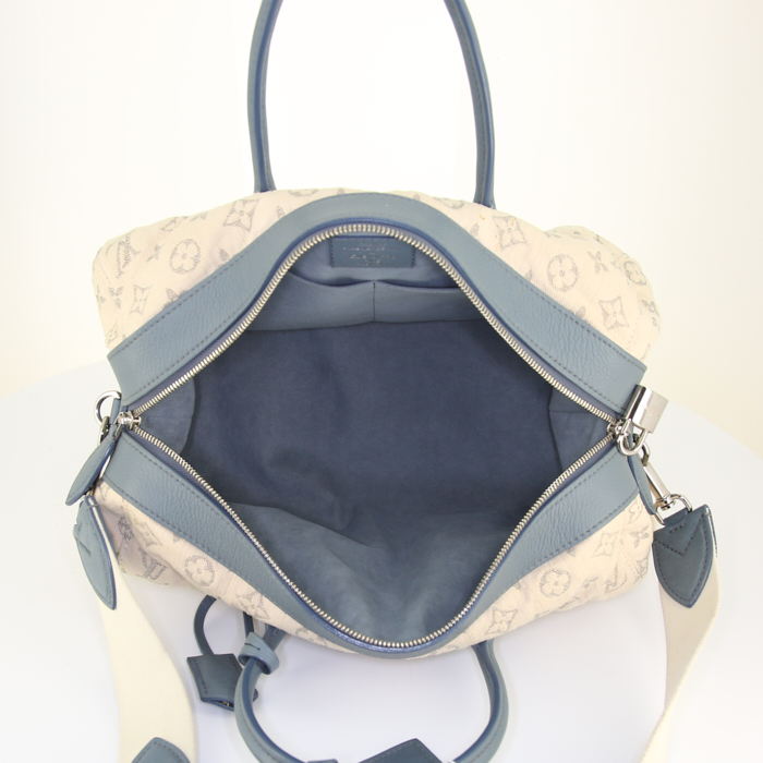 Borsa a tracolla Louis Vuitton Louis Vuitton Editions Limitées in tela denim monogram beige e pelle blu - Detail D3