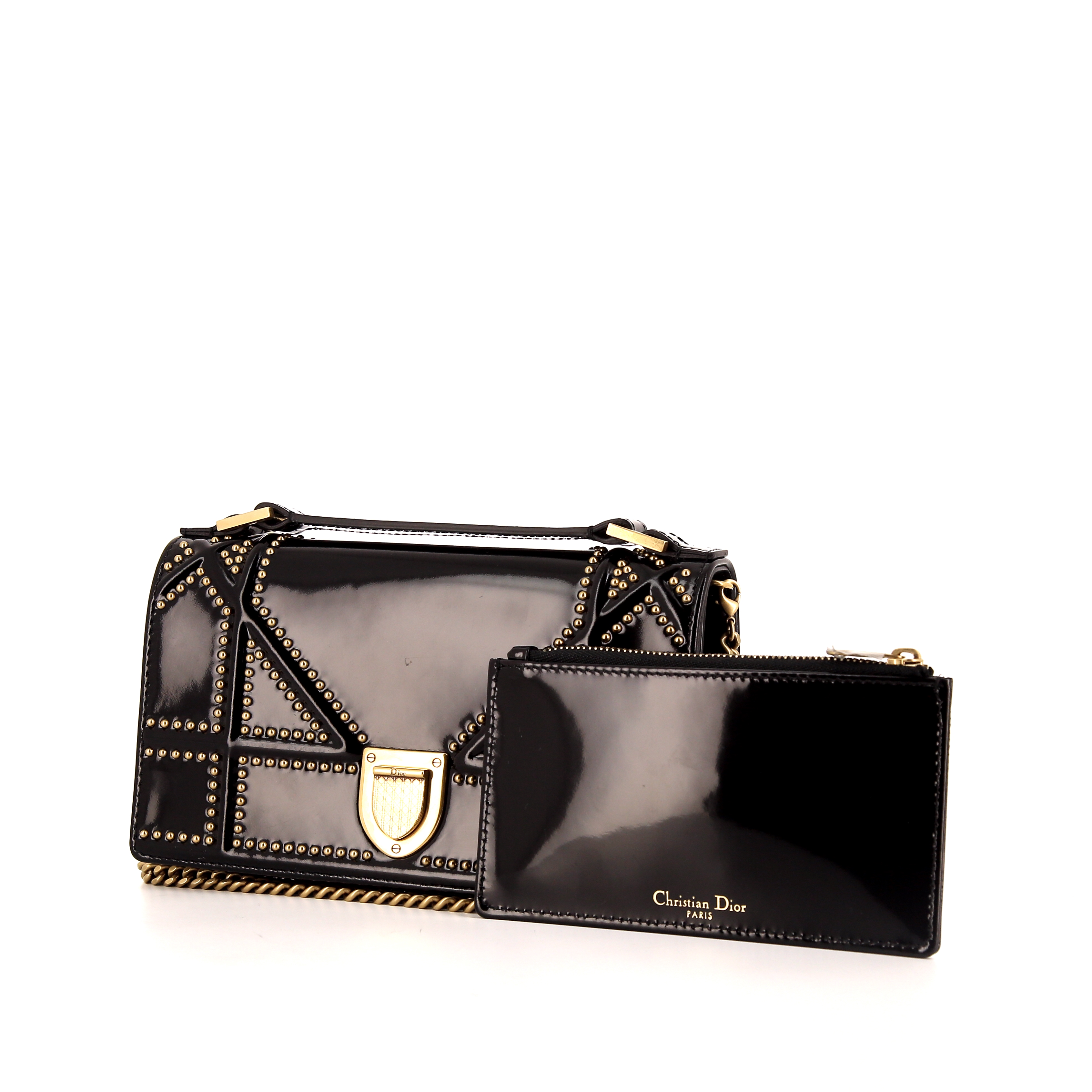 Dior Diorama handbag/clutch in black patent leather - Detail D2