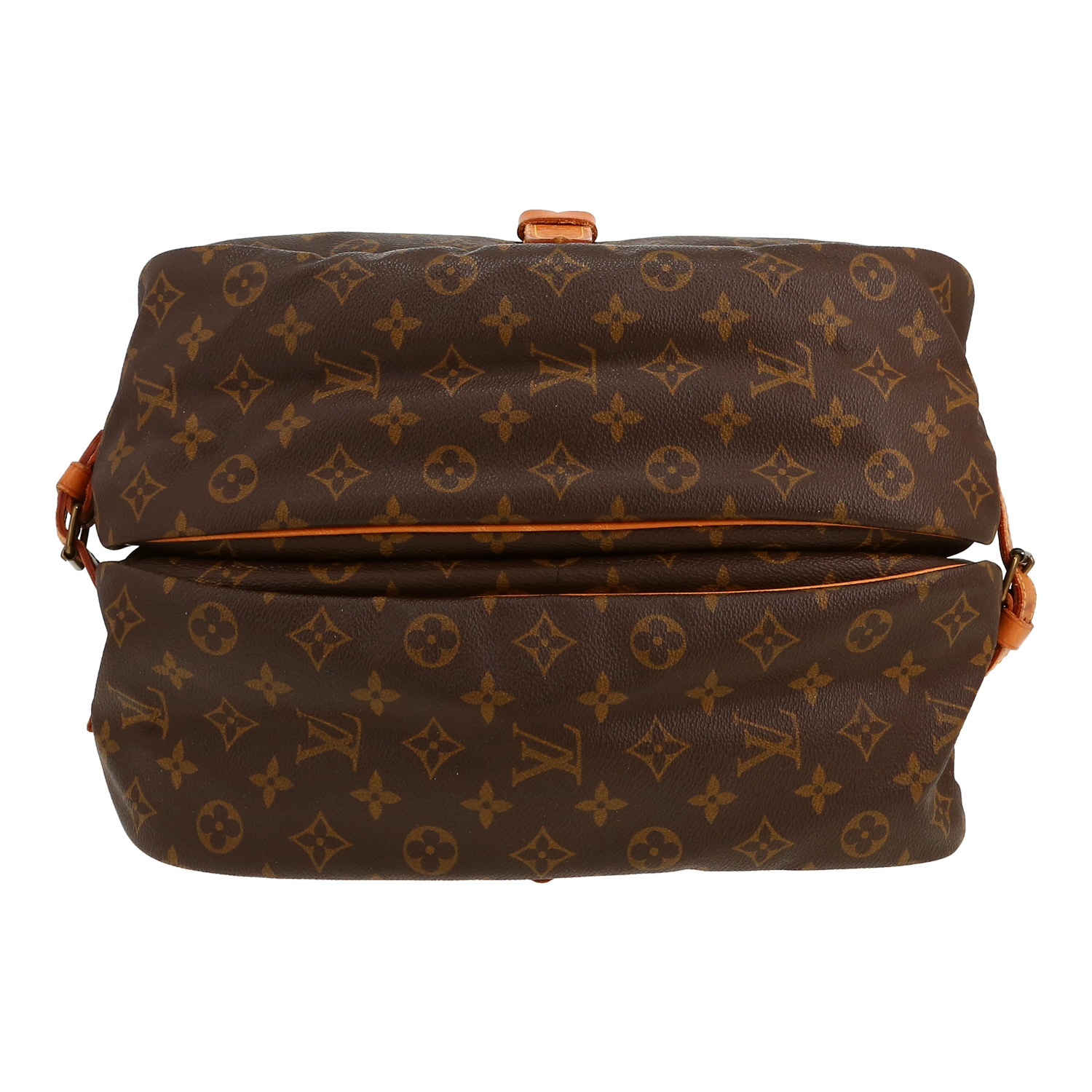 Bolso bandolera Louis Vuitton  Saumur modelo mediano  en lona Monogram revestida marrón y cuero natural - Detail D1