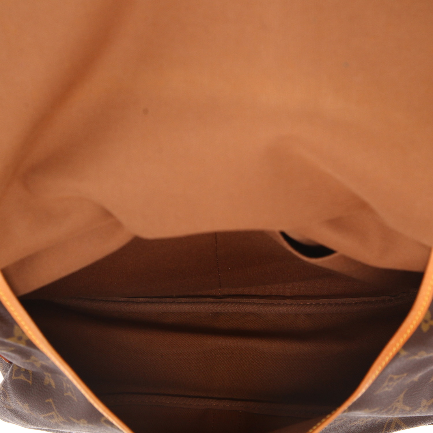 Borsa a tracolla Louis Vuitton  Saumur modello medio  in tela monogram cerata marrone e pelle naturale - Detail D3