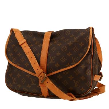 Borsa a tracolla Louis Vuitton  Saumur modello medio  in tela monogram cerata marrone e pelle naturale