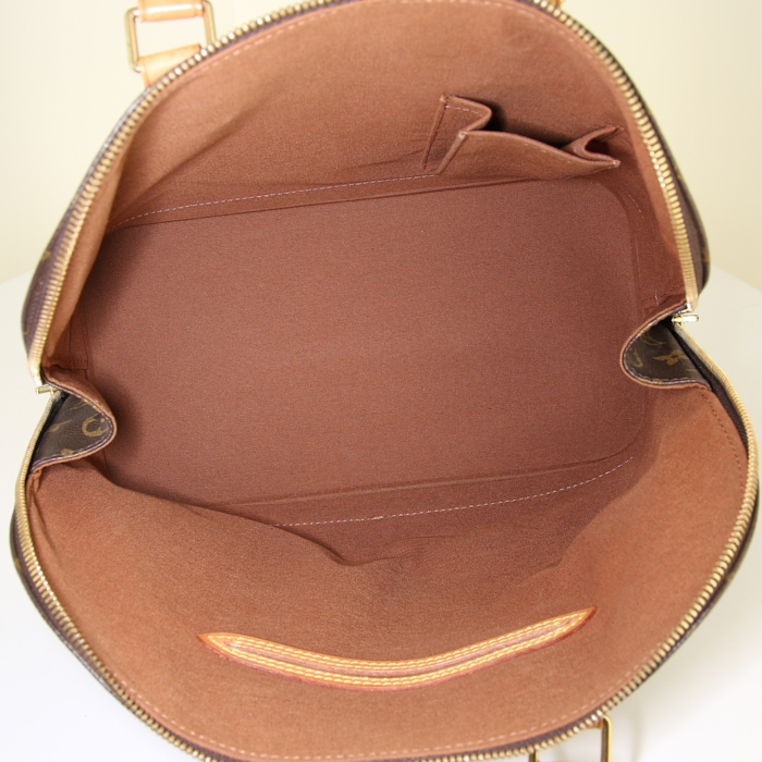 Sac à main Louis Vuitton Alma en toile monogram marron et cuir naturel - Detail D2