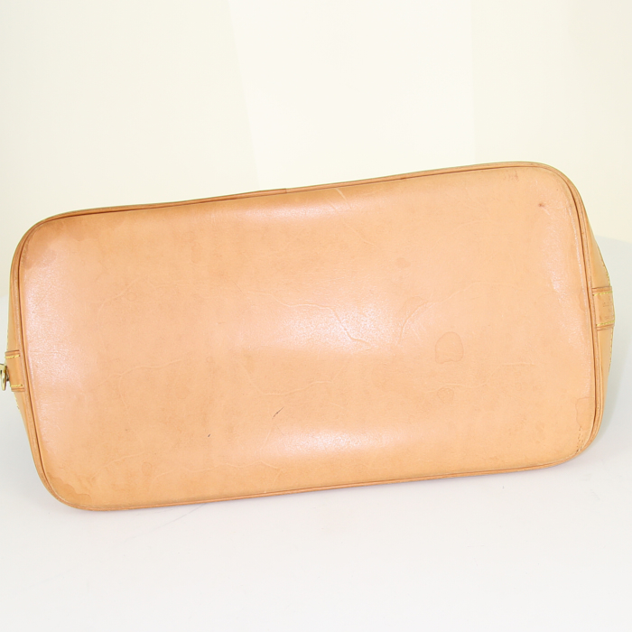 Borsa Louis Vuitton Alma in tela monogram marrone e pelle naturale - Detail D4