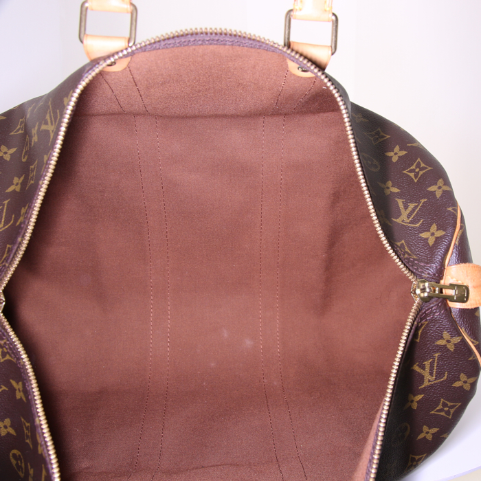Sac de voyage Louis Vuitton Keepall 45 en toile monogram et cuir naturel - Detail D2