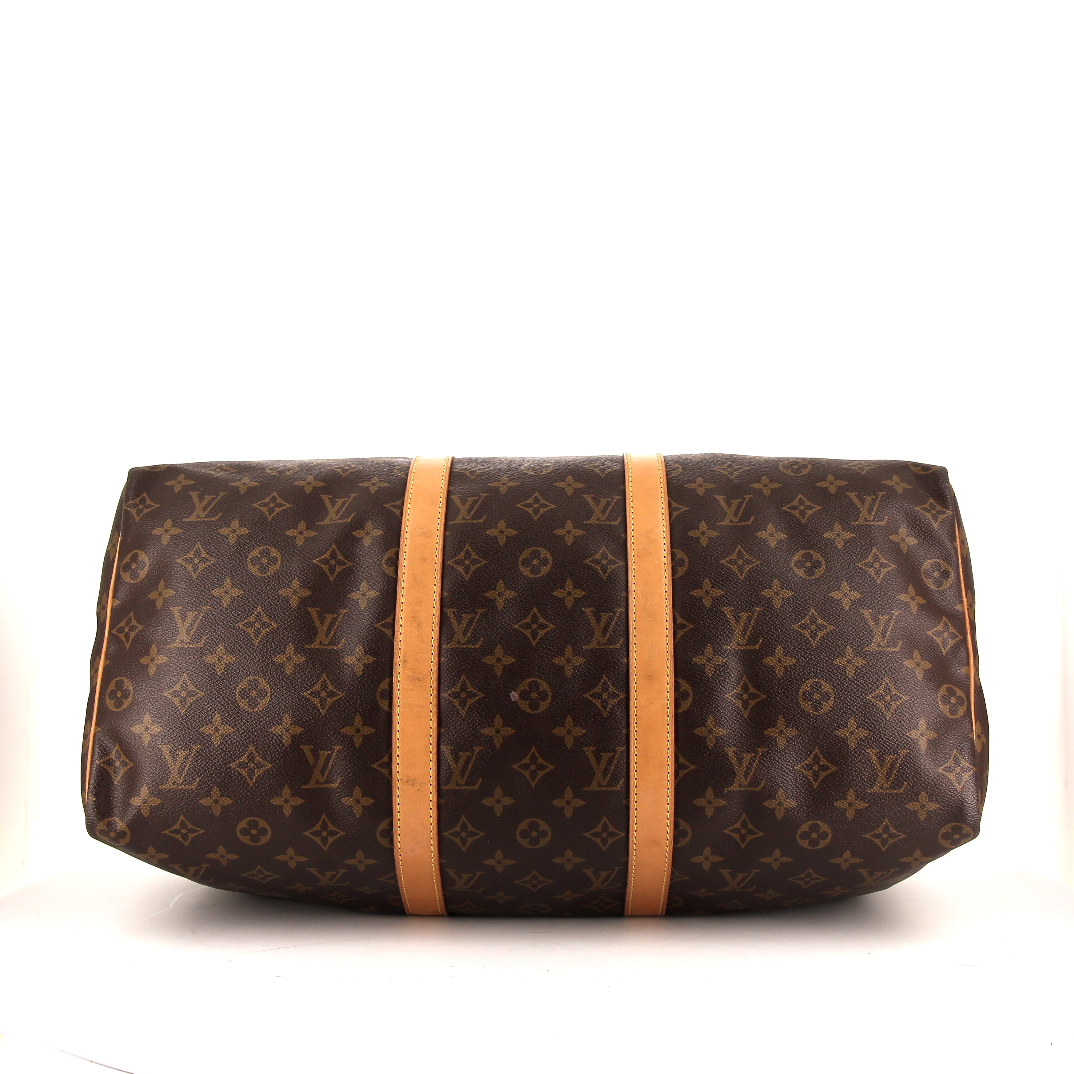Sac de voyage Louis Vuitton Keepall 50 cm en toile monogram marron et cuir naturel - Detail D5