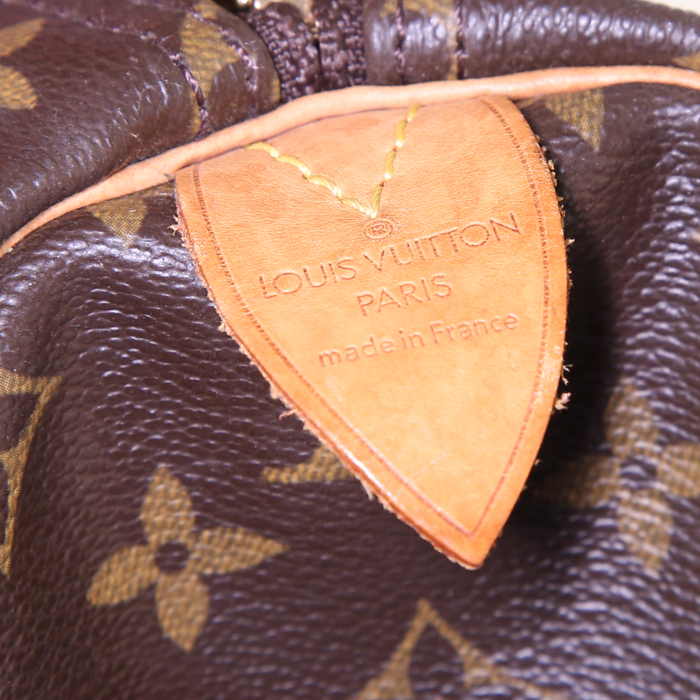 Bolsa de viaje Louis Vuitton Keepall 55 cm en lona Monogram marrón y cuero natural - Detail D3