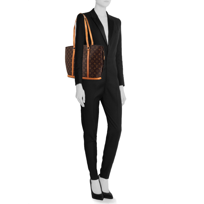 Bolso Cabás Louis Vuitton Babylone en lona Monogram marrón y cuero natural - Detail D1