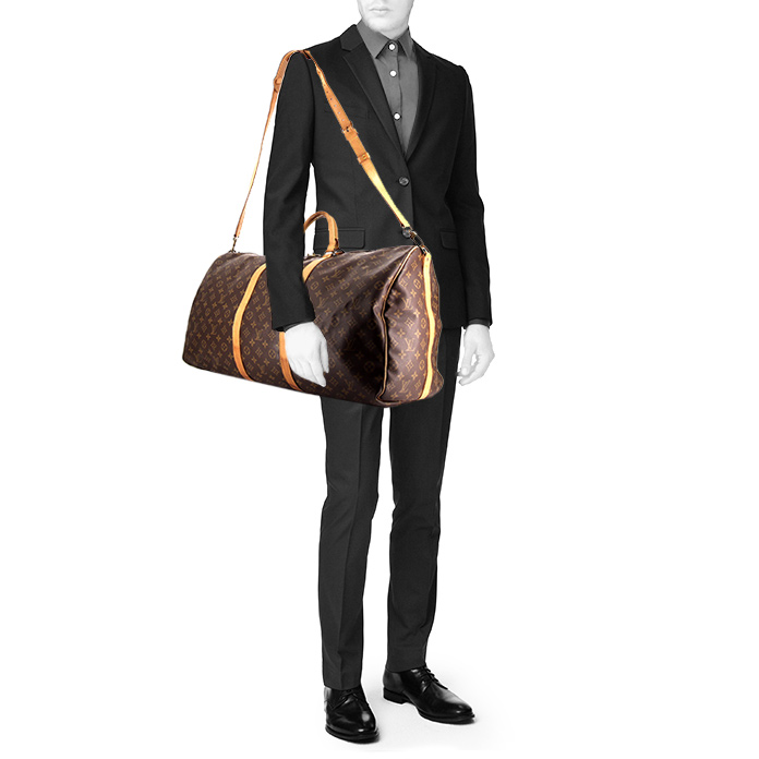 Borsa da viaggio Louis Vuitton Keepall 55 cm in tela monogram e pelle naturale - Detail D2