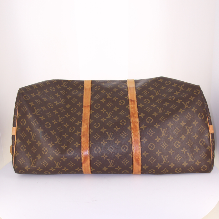 Borsa da viaggio Louis Vuitton Keepall 55 cm in tela monogram e pelle naturale - Detail D5