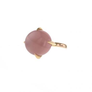 Anello Pomellato Veleno modello grande in oro rosa e quarzo rosa