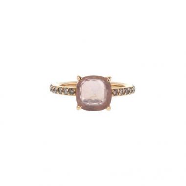 Pomellato ring in pink gold,  diamonds and quartz