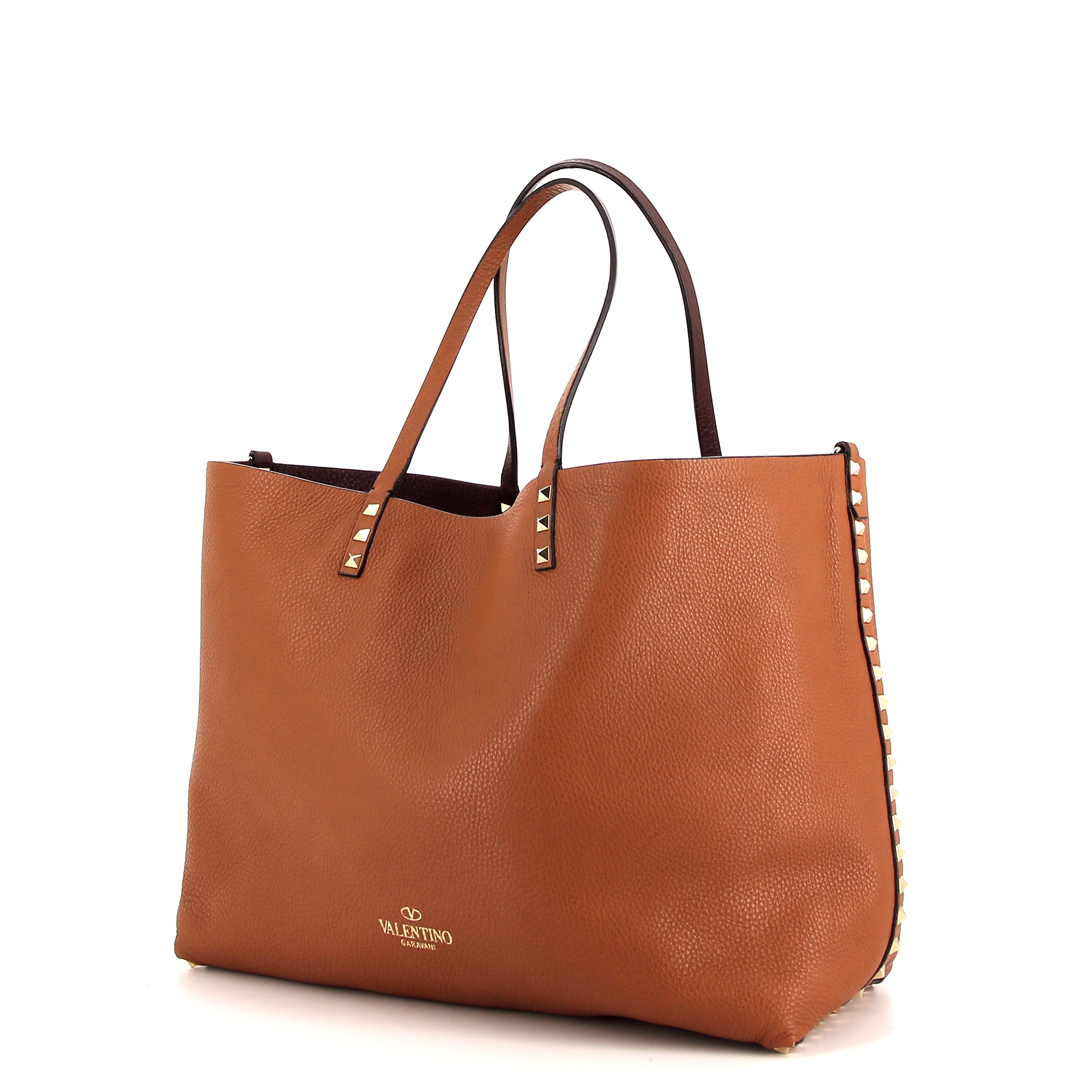 Sac bandoulière Valentino Garavani Rockstud en cuir grainé bicolore marron et marron camel - Detail D5