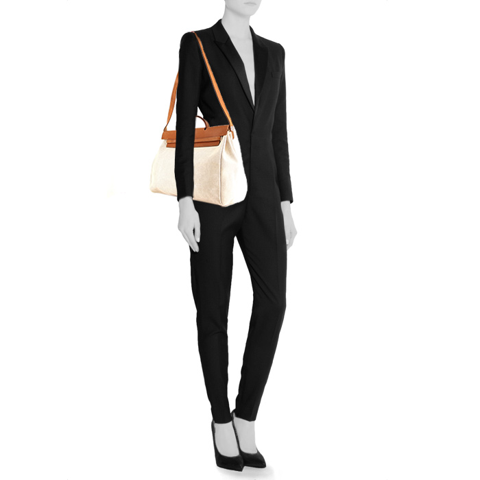 Borsa Hermes Herbag in tela beige e pelle naturale - Detail D1