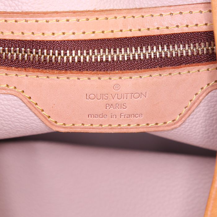 Bolso Cabás Louis Vuitton Bucket en lona Monogram marrón y cuero natural - Detail D3