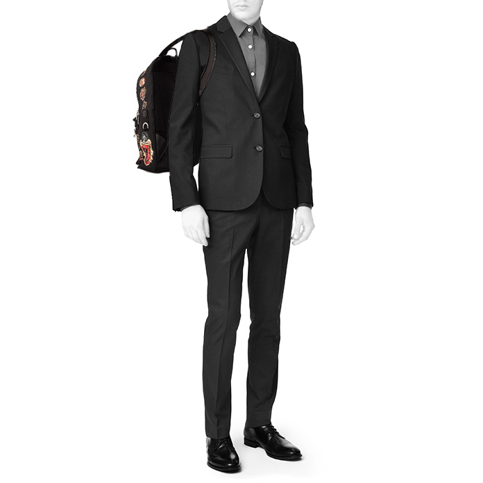 Zaino Dolce & Gabbana in tela con motivo e pelle martellata nera - Detail D1