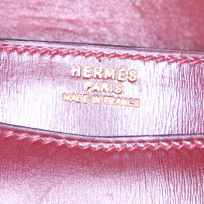 Bolso de mano Hermès en cuero box color burdeos - Detail D3