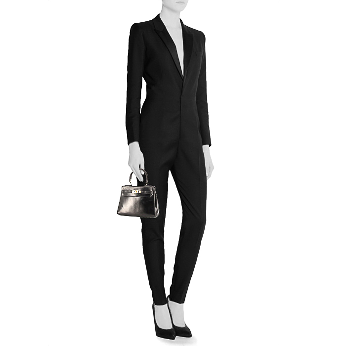 Hermes Mini Kelly handbag in black box leather - Detail D1